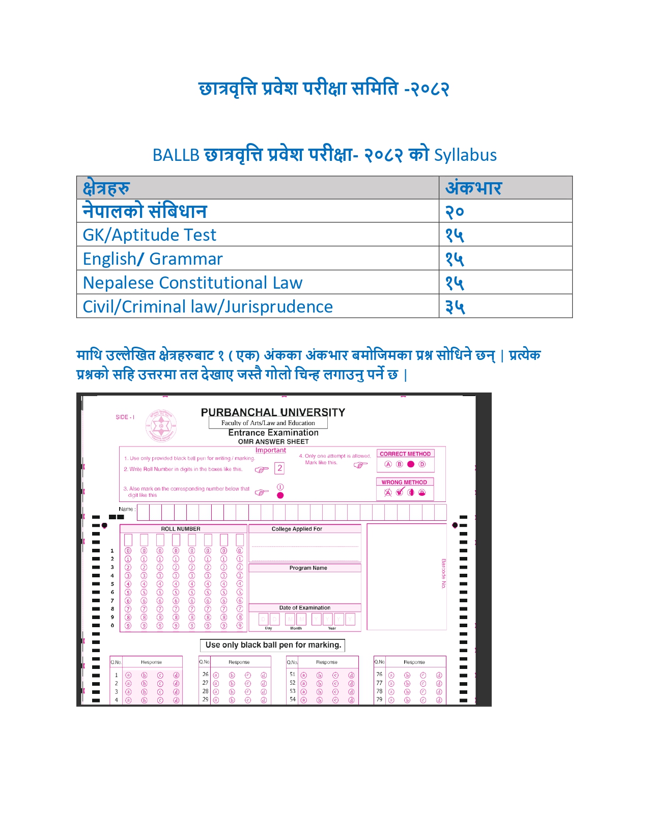 Scholarship Entrance Examination Syllabus